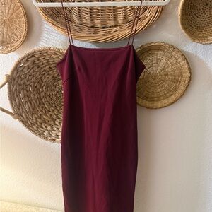 Chic Wine Spaghetti Strap Midi Dress